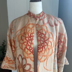 Floral Orange and Cream Silk Brocade Asian Evening Jacket Stunning! Vintage Sz L